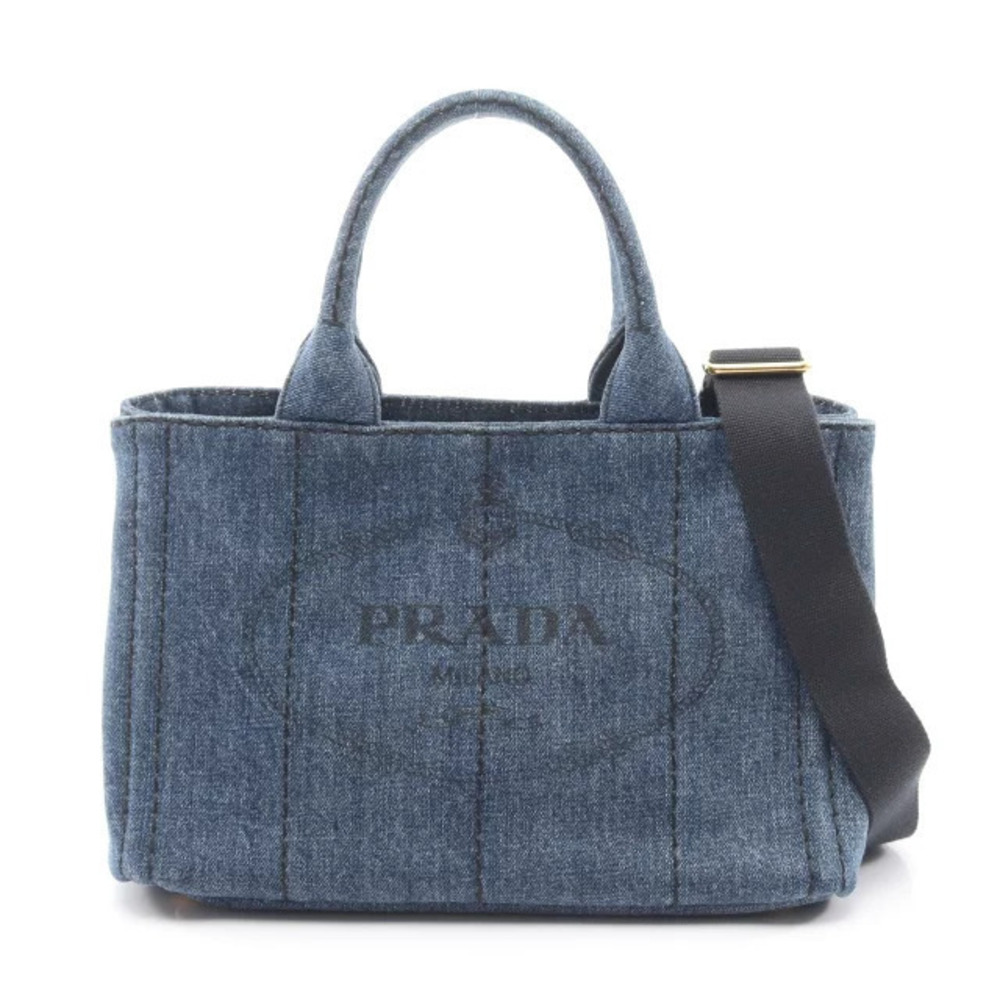 Prada DENIM CANAPA Tote Bag Navy Blue
